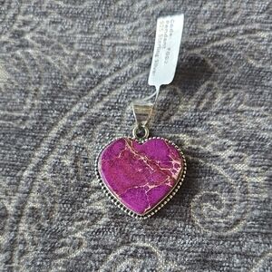 925 Sterling Silver Purple Sediment Heart Pendant